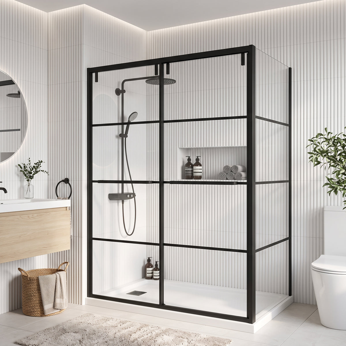 60" x 32" x 79" Reversible Corner Sliding Shower Door in Matte Black