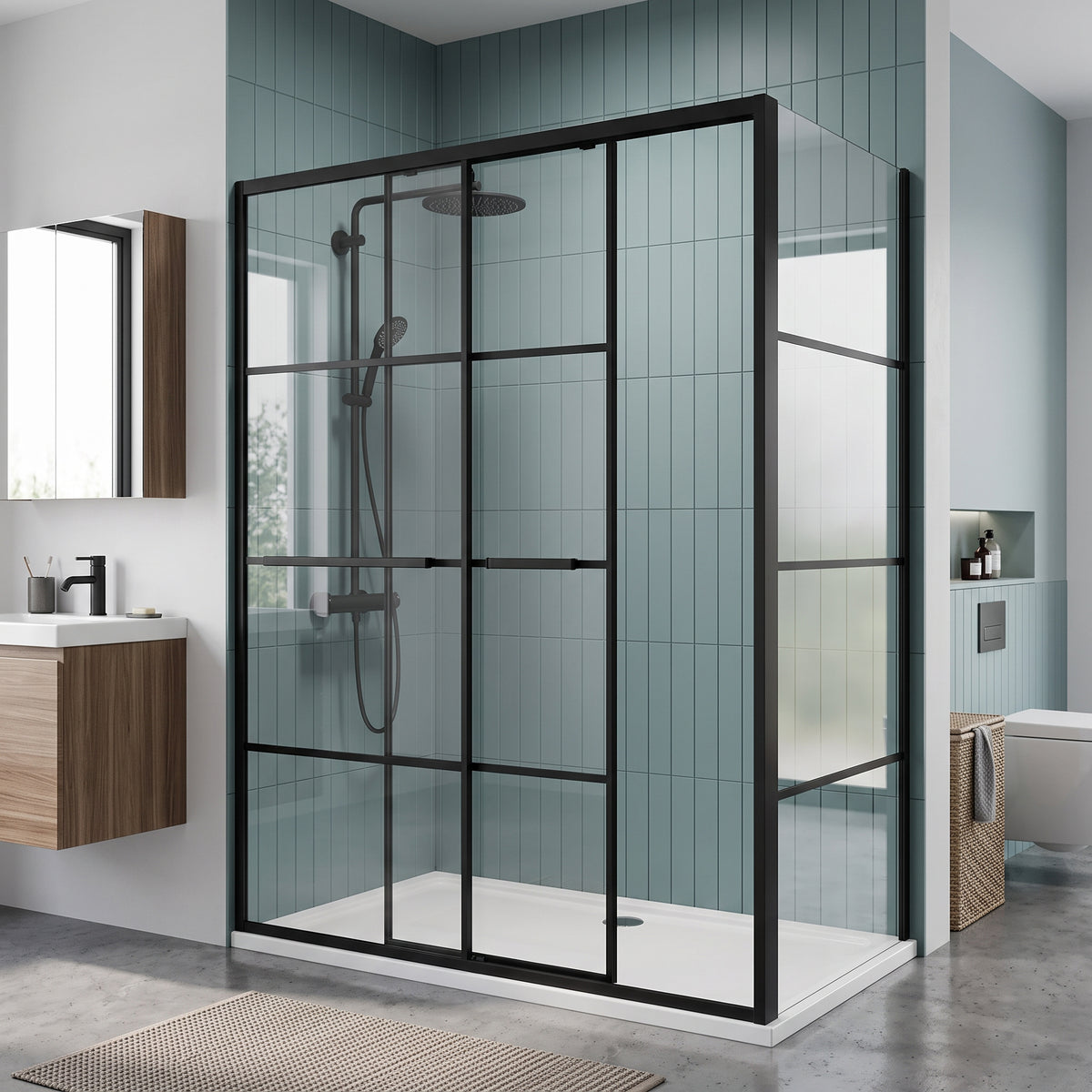 60" x 32" x 79" Reversible Corner Sliding Shower Door in Matte Black