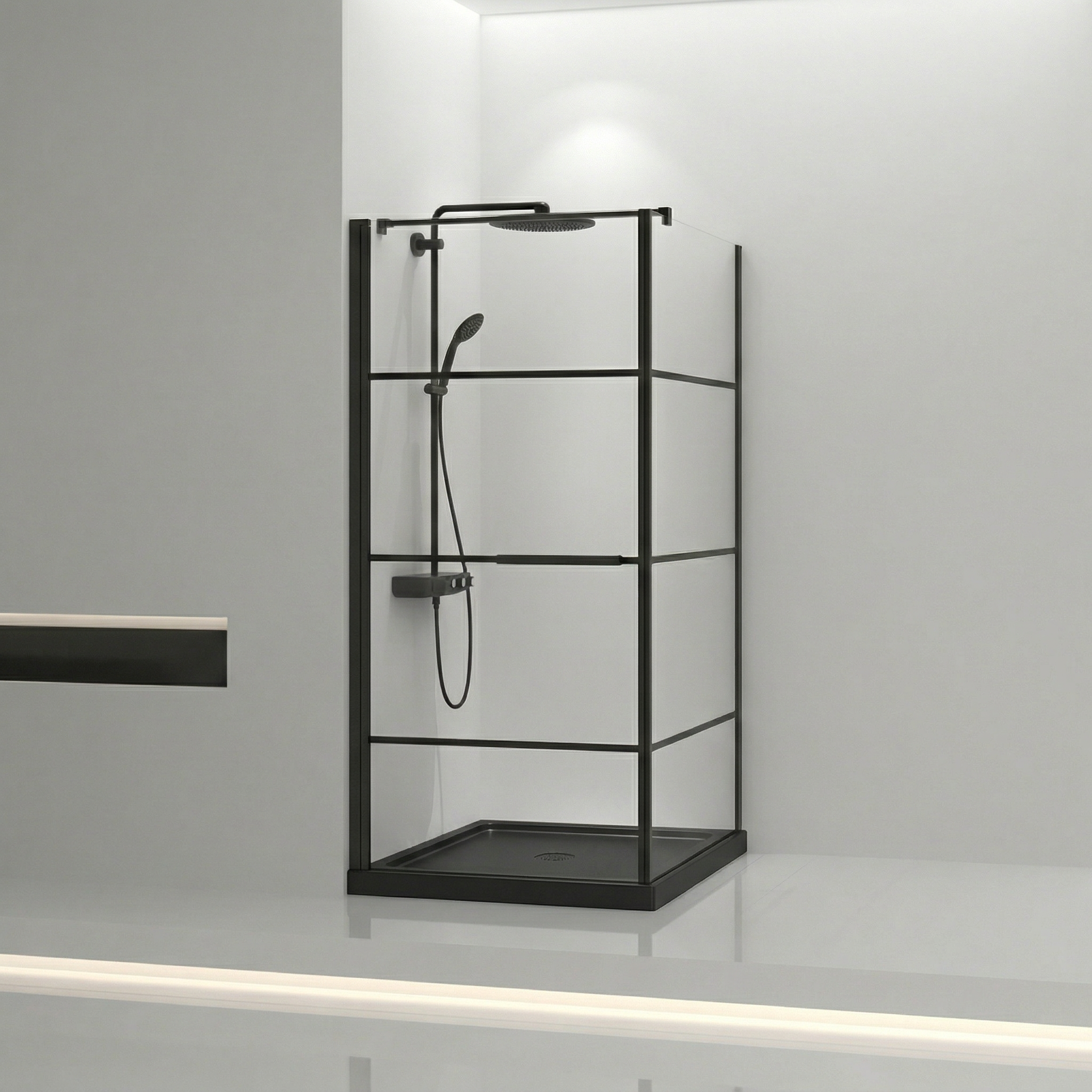 Cabine de Douche Coin 36po x 36po Noir Mat avec Porte Pivotante