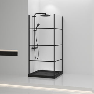 Enclos de Douche Carré à Cadre 36 po x 36 po x 79 po avec Porte Pivotante Réversible en Noir Mat et Verre Clair
