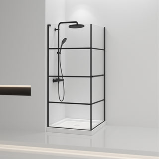 Enclos de Douche Carré à Cadre 36 po x 36 po x 79 po avec Porte Pivotante Réversible en Noir Mat et Verre Clair