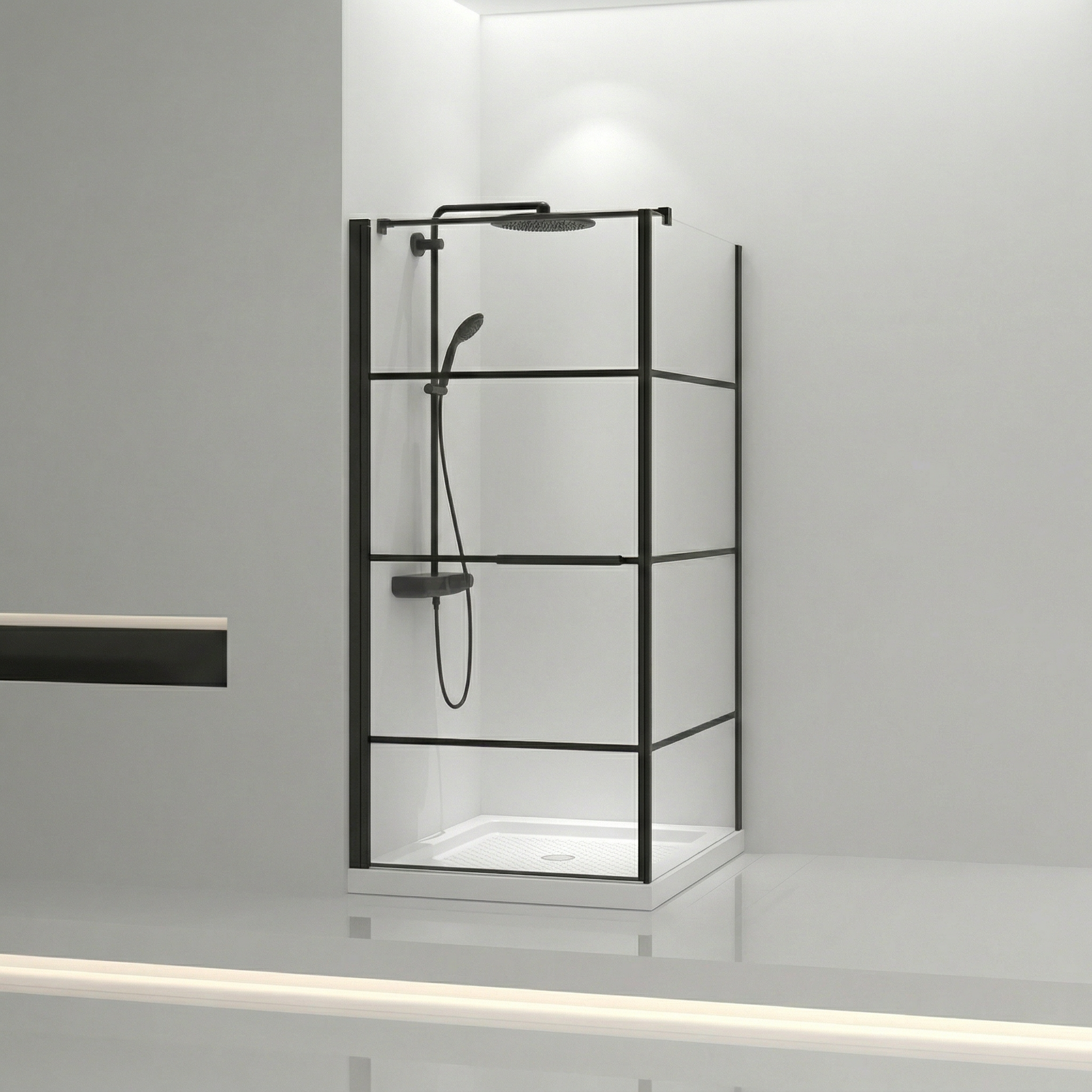 Cabine de Douche Coin 36po x 36po Noir Mat avec Porte Pivotante