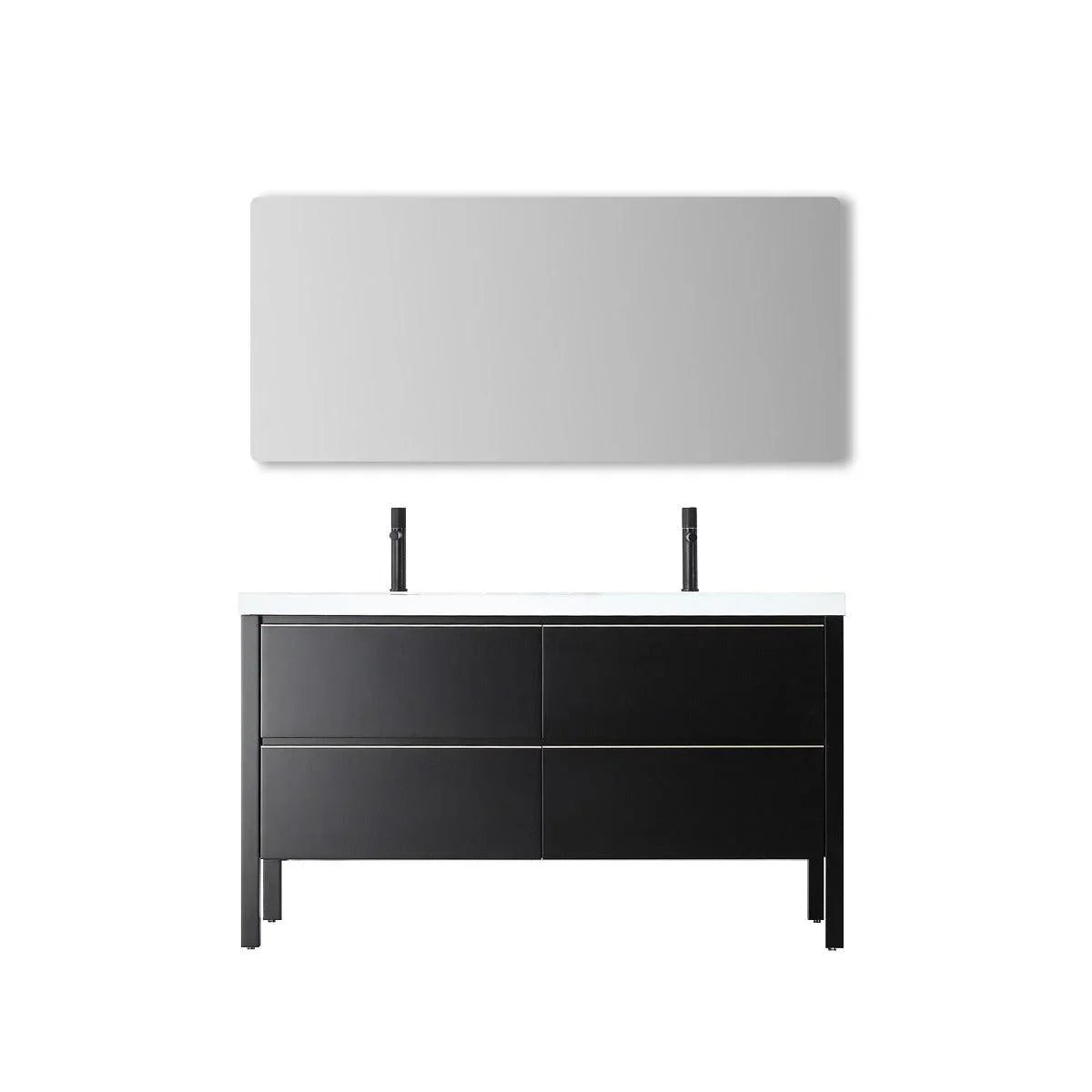 60" Black Freestanding Double Sink Bathroom Vanity with White Quartz Countertop - Golden Elite Deco
