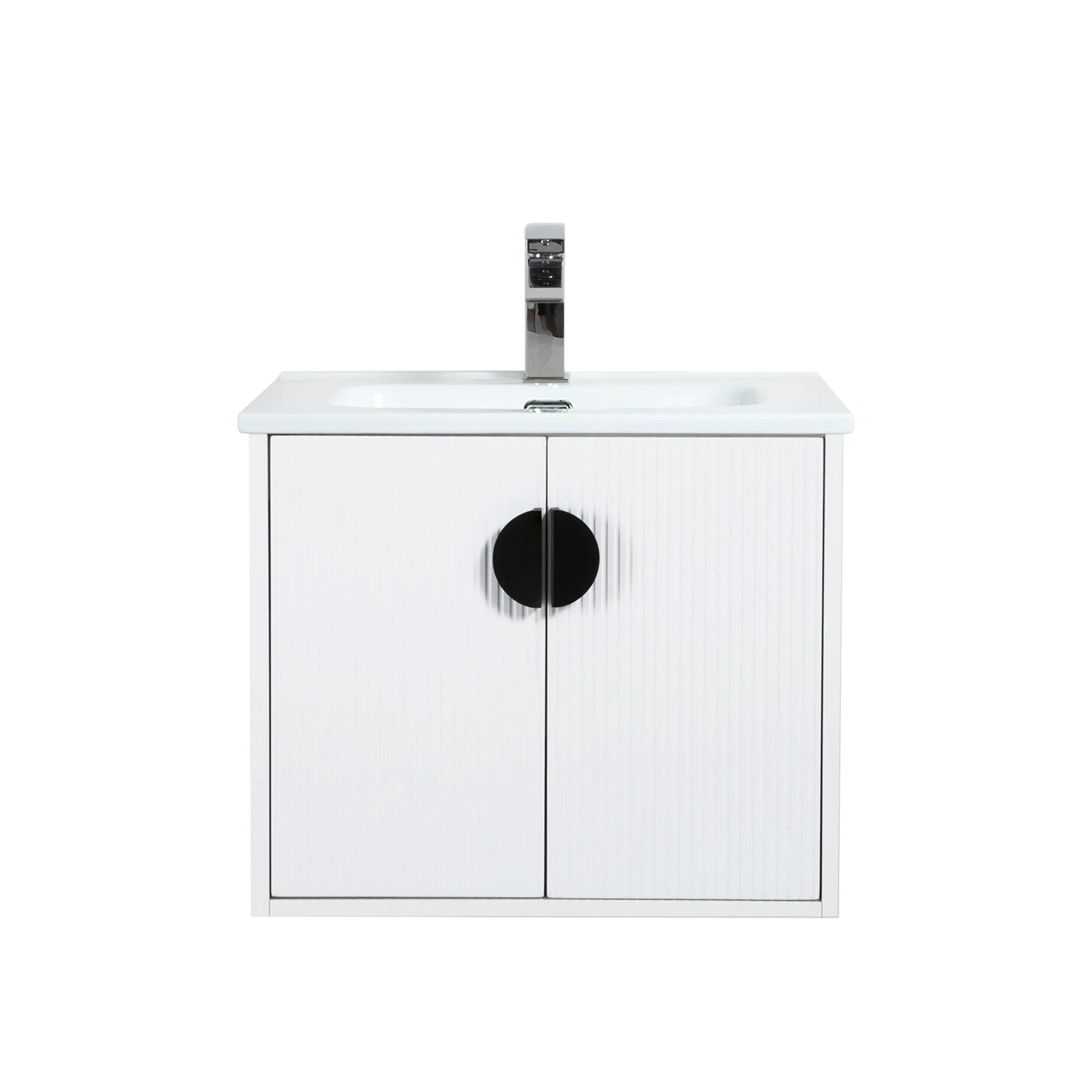 24" White Wall Mount Bathroom Vanity with White Ceramic Countertop
