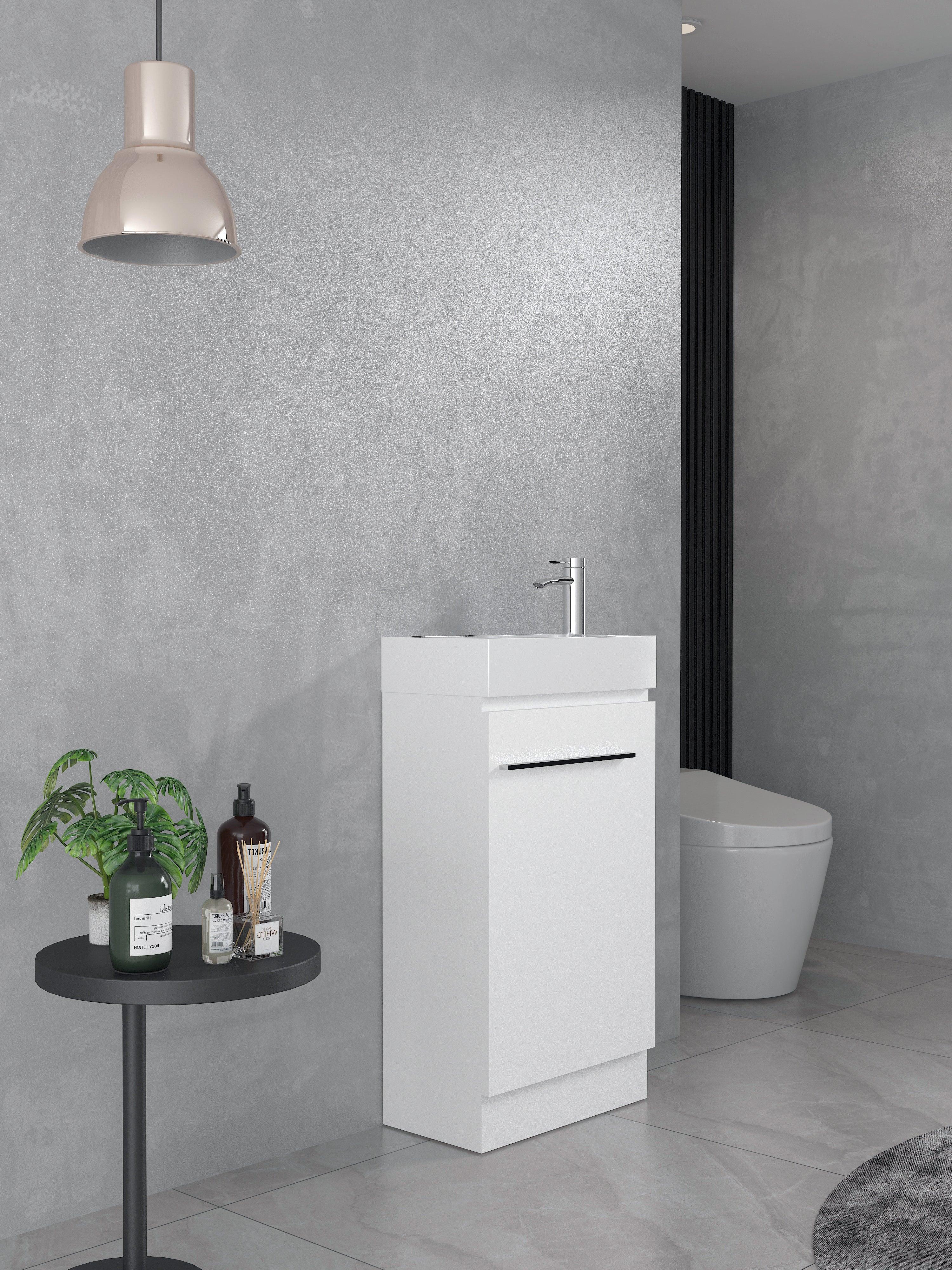 Meuble-Lavabo Autoportant 18po Blanc Mat avec Comptoir en Pierre d'ingénierie