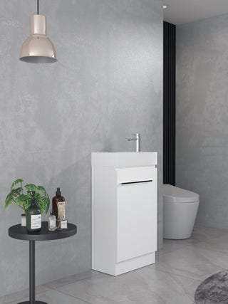 Meuble-Lavabo Autoportant 36po Blanc Mat avec Comptoir en Pierre Artificielle