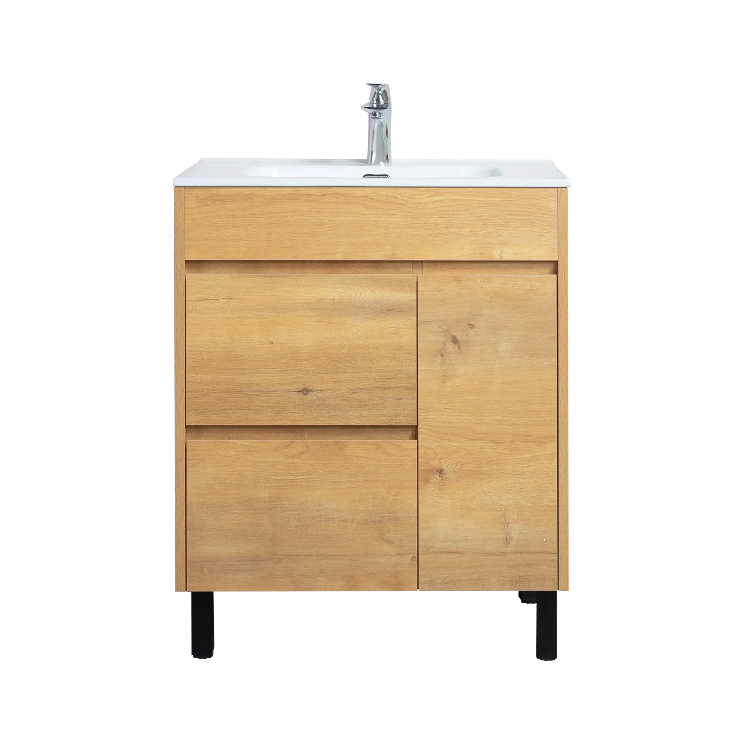 30" Frosted Oak Freestanding Bathroom Vanity with White Ceramic Countertop