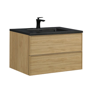 Meuble-Lavabo Mural 36po Noyer Couchant avec Comptoir de Quartz d'ingénierie Noir