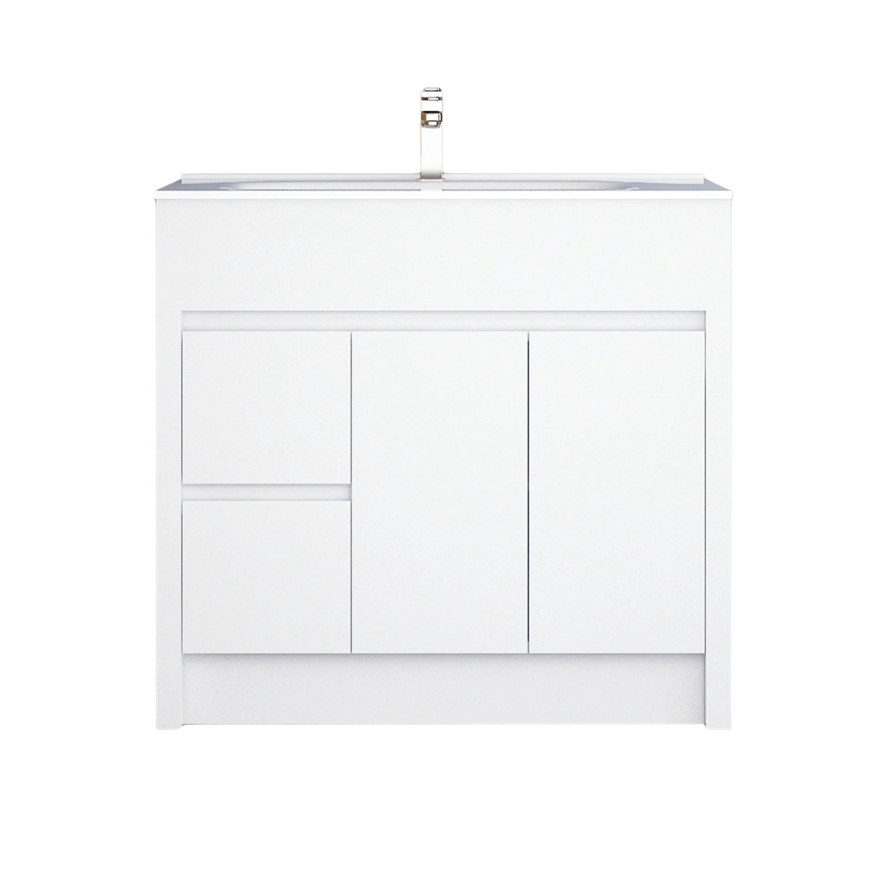 40" Matte White Freestanding Single Sink Bathroom Vanity with White Ceramic Countertop