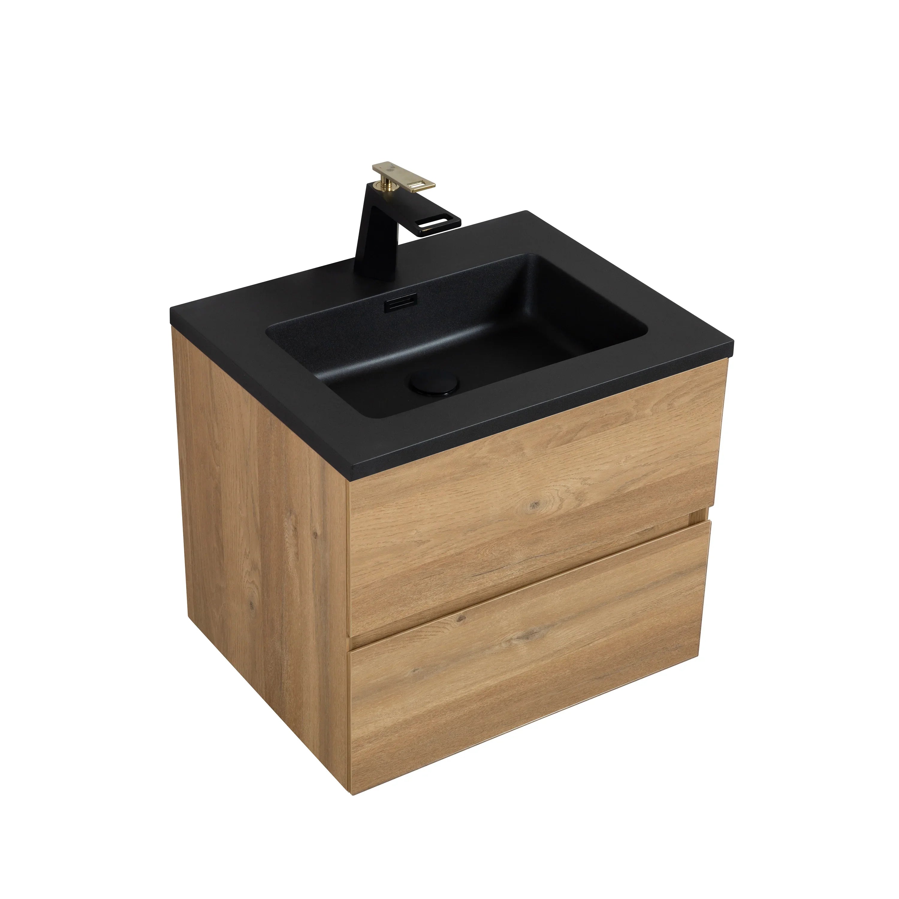Meuble-Lavabo Mural 24po Chêne Brut avec Comptoir de Quartz d'ingénierie Noir