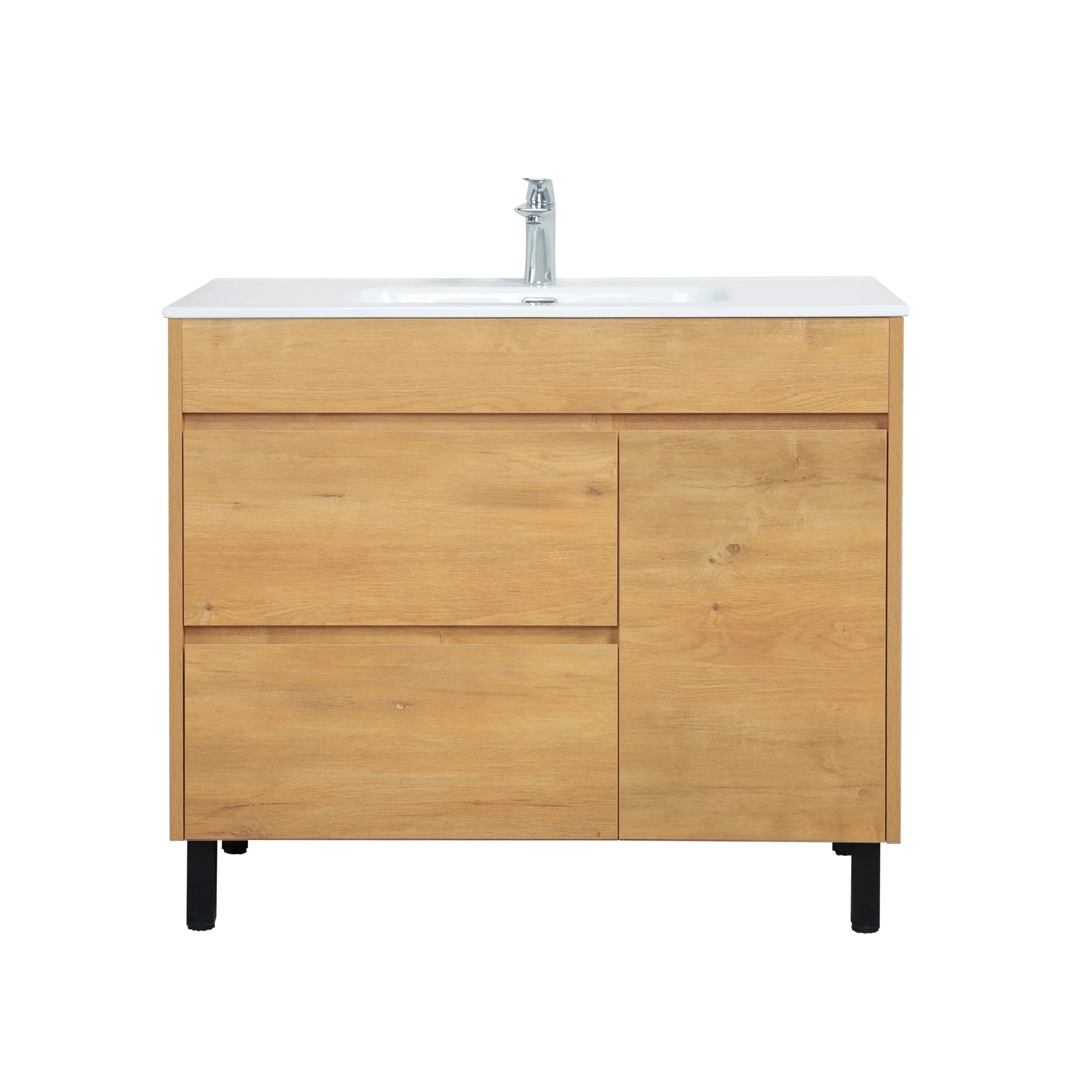 40" Frosted Oak Freestanding Bathroom Vanity with White Ceramic Countertop