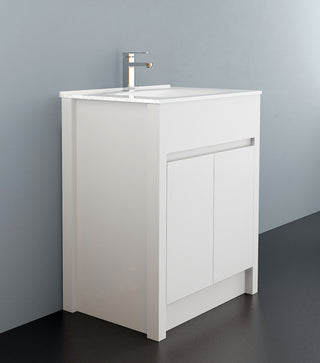 24" Matte White Freestanding Single Sink Bathroom Vanity with White Ceramic Countertop