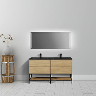 Meuble-Lavabo Mural 60po Noyer Couchant avec Comptoir de Quartz d'ingénierie Noir