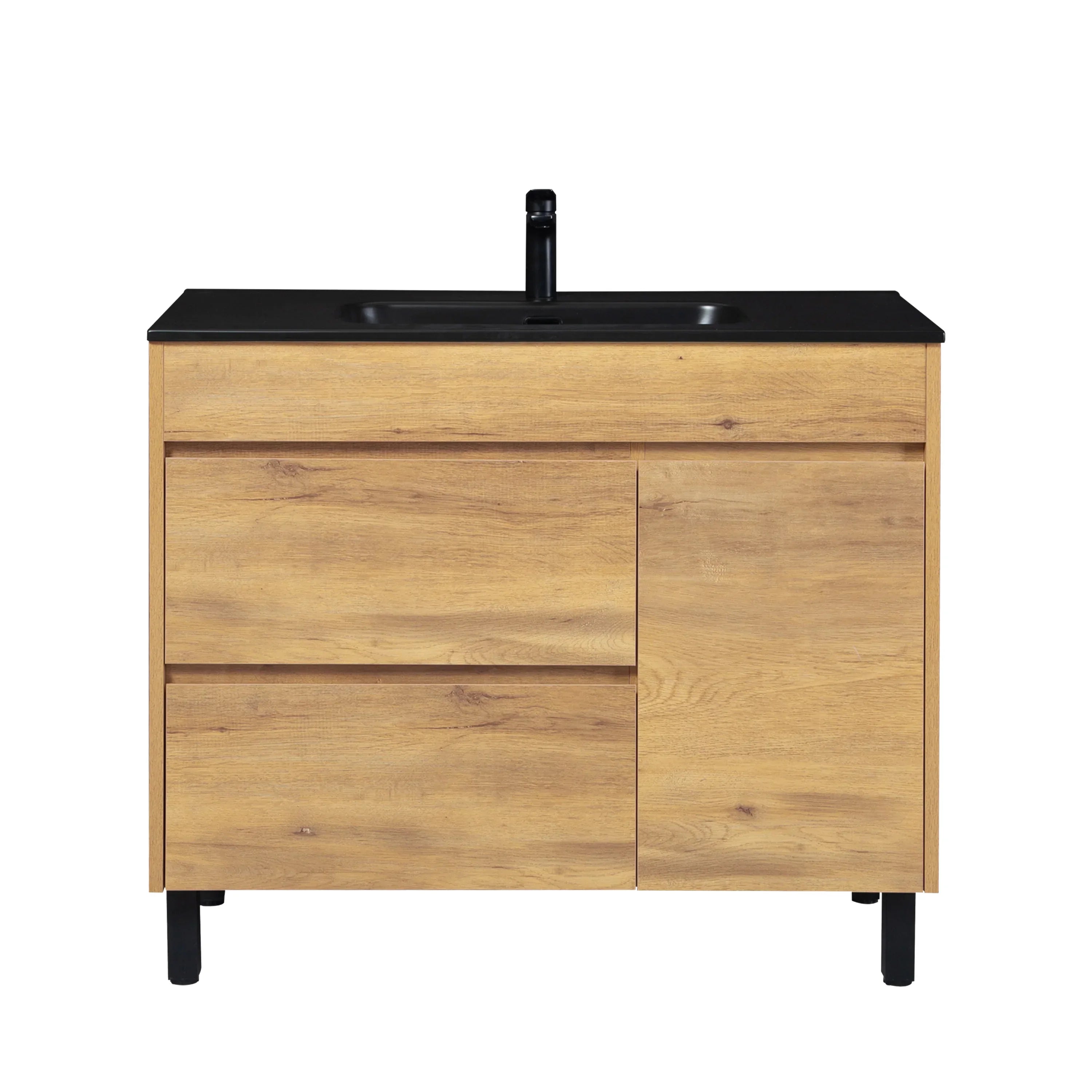 40" Frosted Oak Freestanding Single Sink Bathroom Vanity with Black Ceramic Countetop