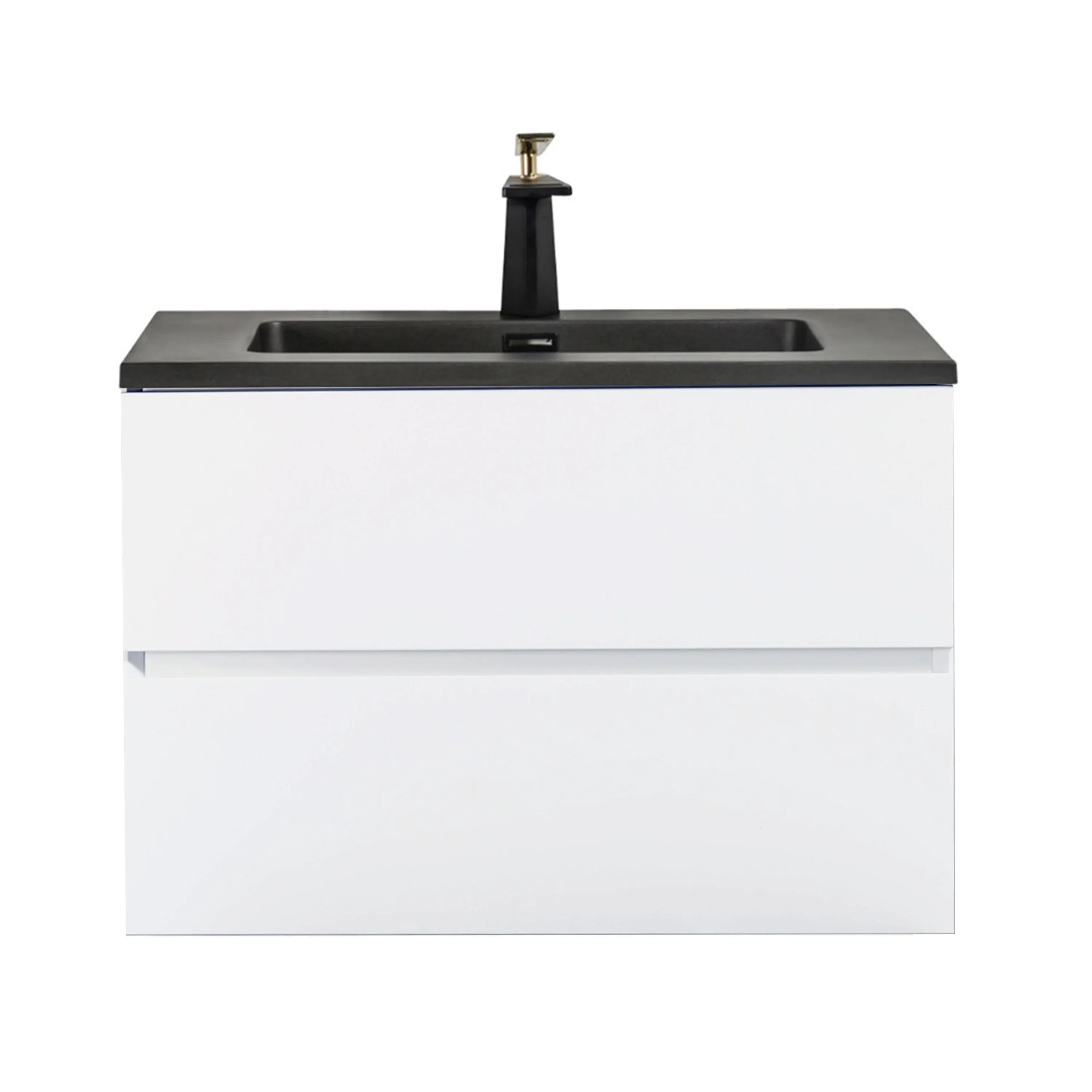 30" White Wall Mount Bathroom Vanity with Black Engineered Quartz Countertop