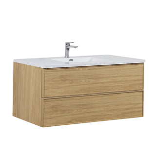 Meuble-Lavabo Mural 48po Noyer Couchant avec Comptoir de Polymarbre Blanc