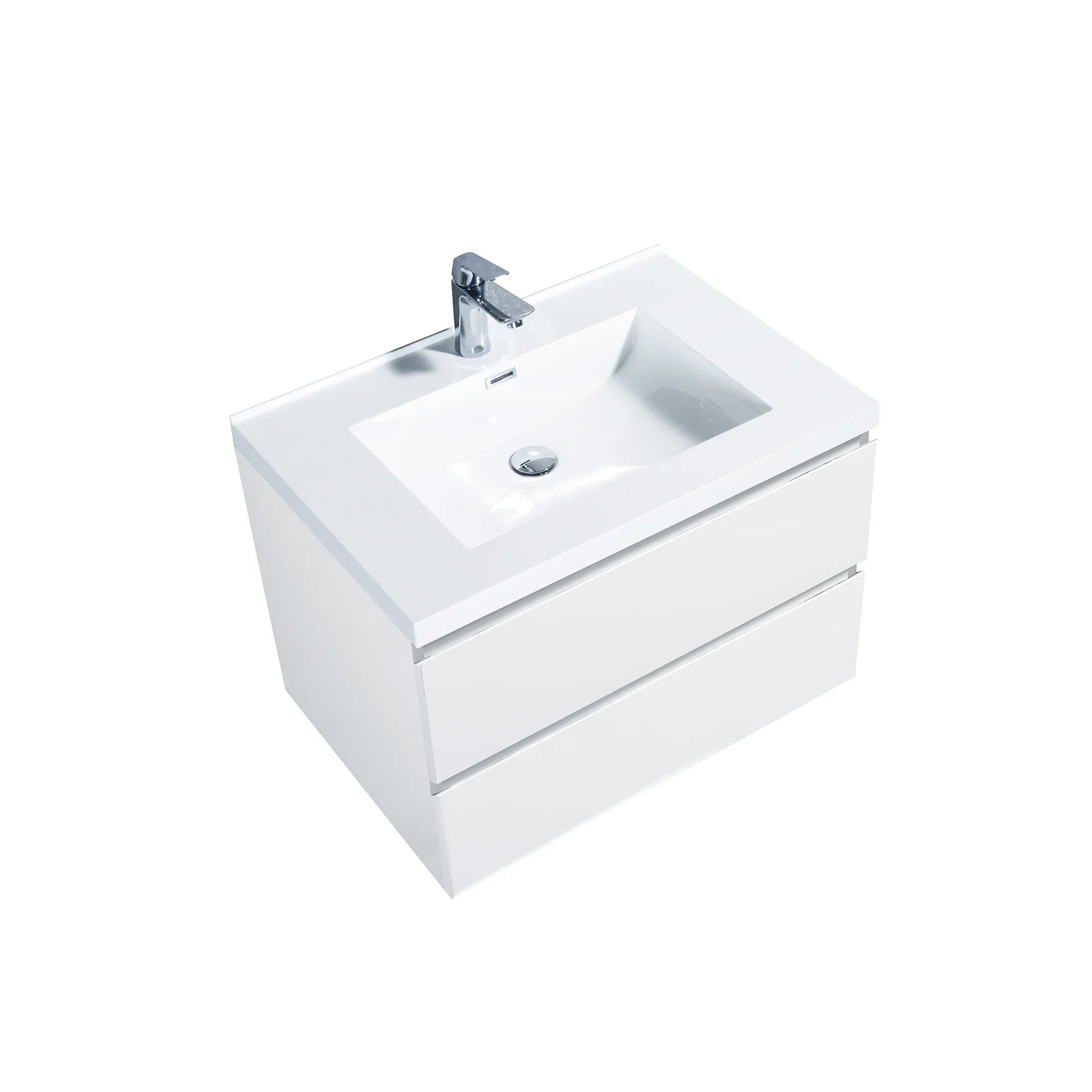 Meuble-Lavabo Mural 30po Blanc Brillant avec Comptoir de Polymarbre Blanc 