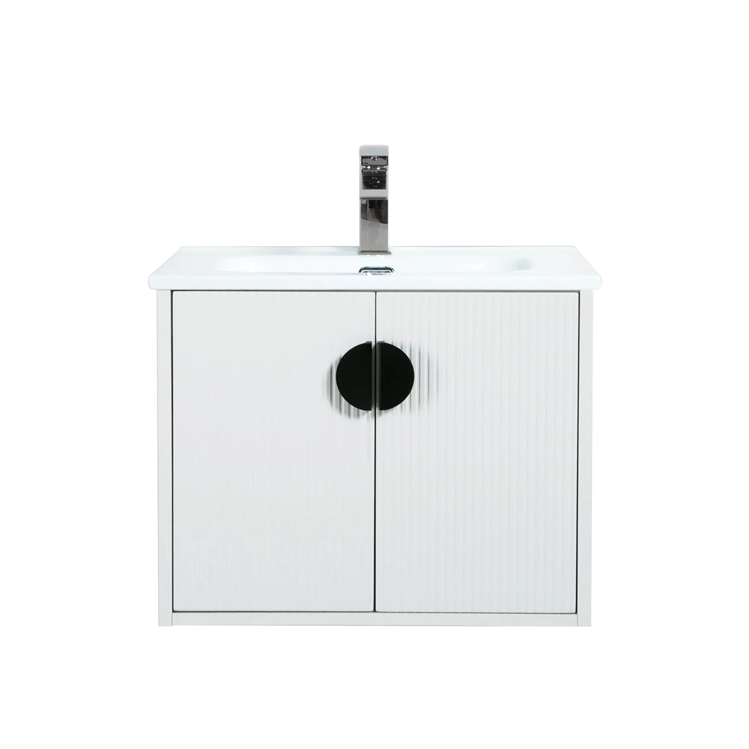 30" White Wall-Mount Single Sink Bathroom Vanity with White Ceramic Countertop