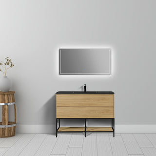 Meuble-Lavabo Mural 48po Noyer Couchant avec Comptoir de Quartz d'ingénierie Noir