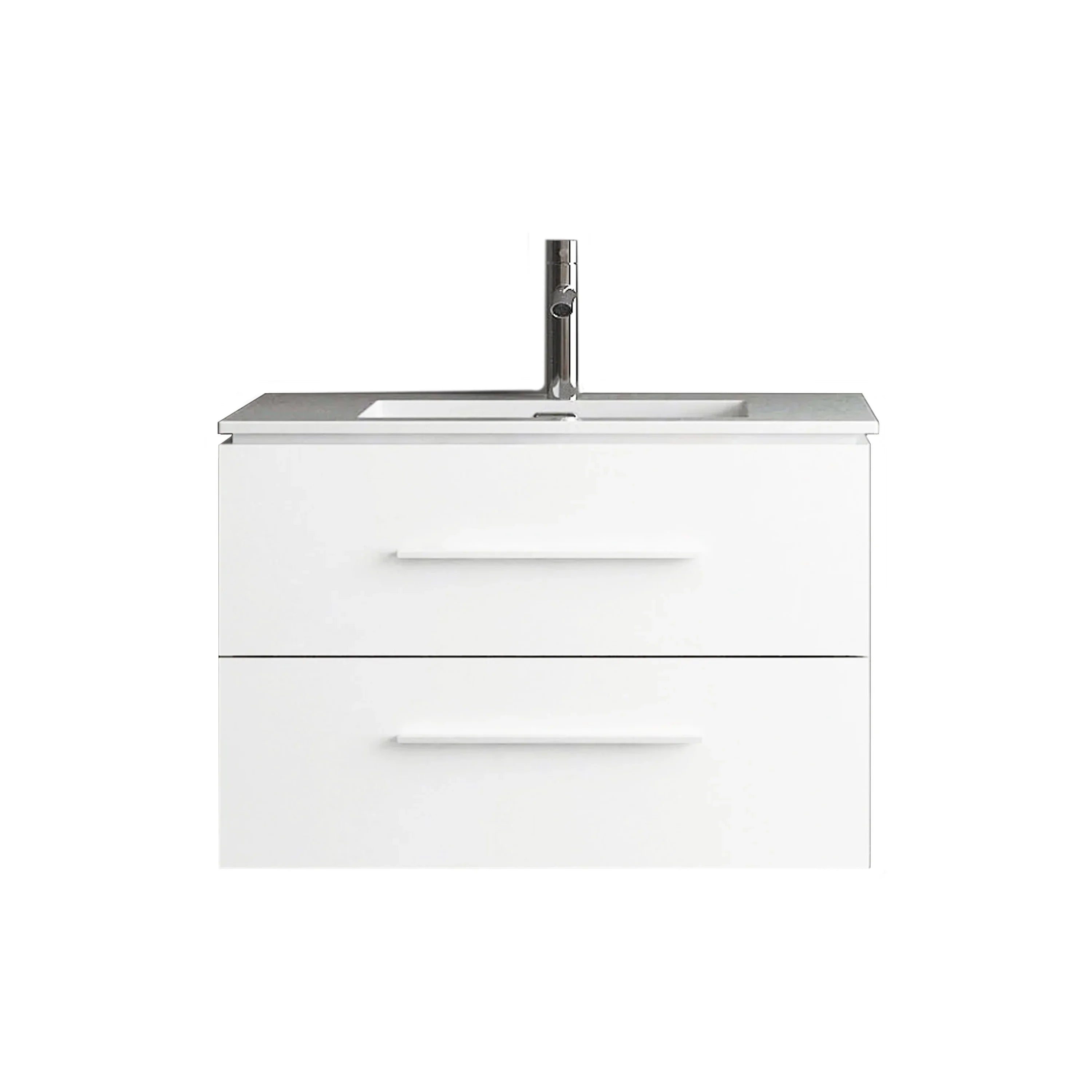 30" Matte White Wall Mount Bathroom Vanity with White Ceramic Countertop