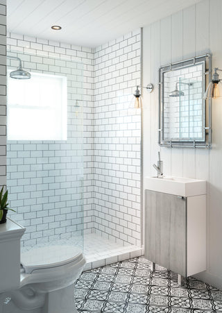 Studio Space Saver: 18" Grey Single Sink Bathroom Vanity with White Acrylic Countertop - Golden Elite Deco