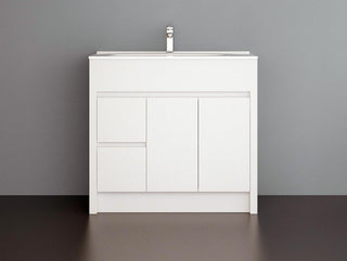 Meuble-Lavabo Autoportant 36po Blanc Mat avec Comptoir de Céramique Blanc