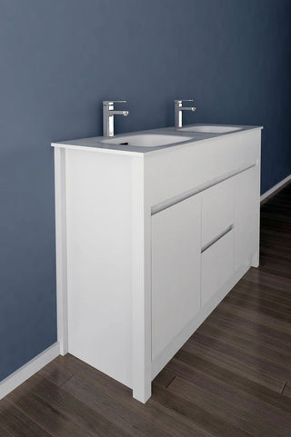 Meuble-Lavabo Autoportant 48po Blanc Mat avec Comptoir de Céramique Blanc