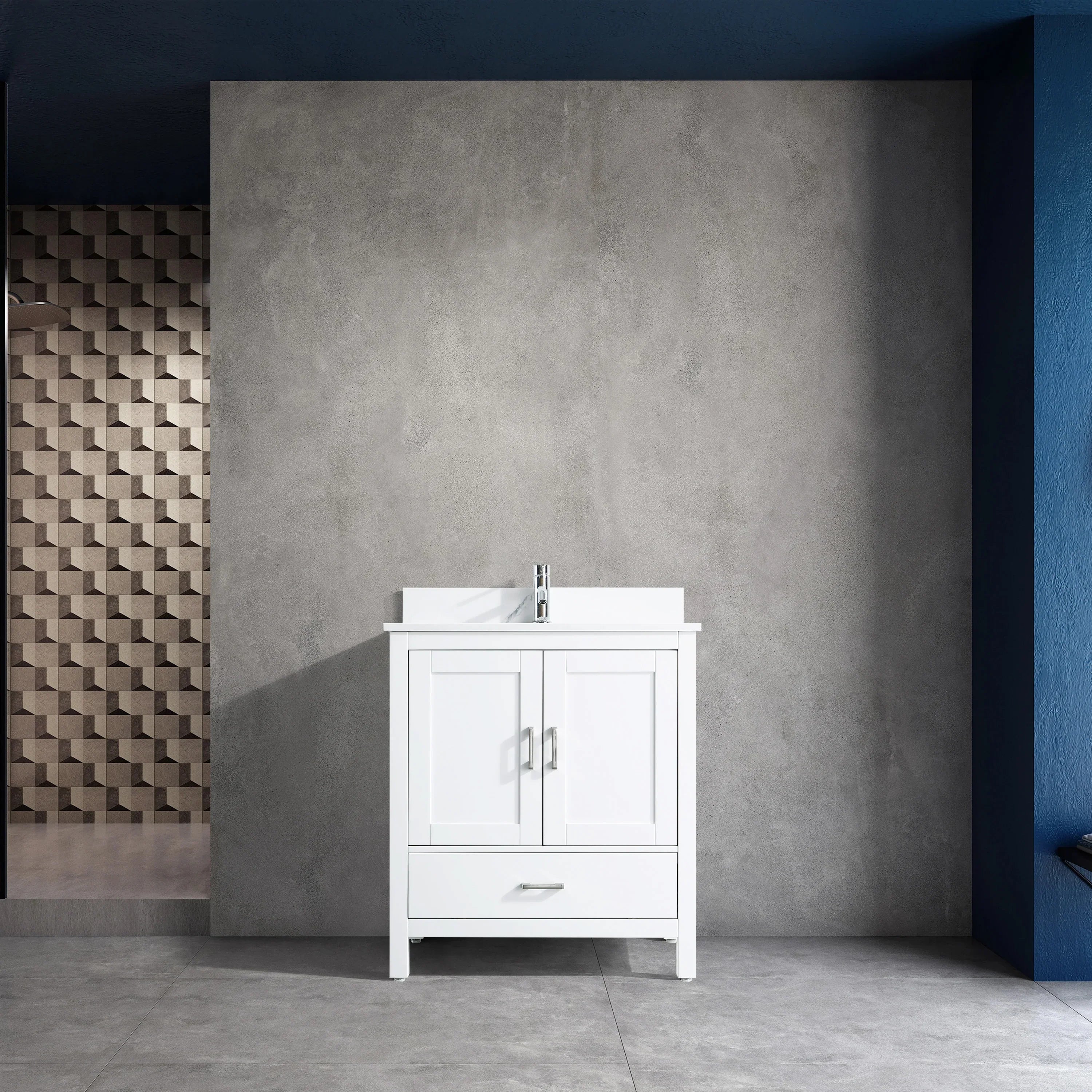 Meuble-Lavabo Autoportant 30po Blanc avec Comptoir de Polymarbre Ingénierie Calcutta