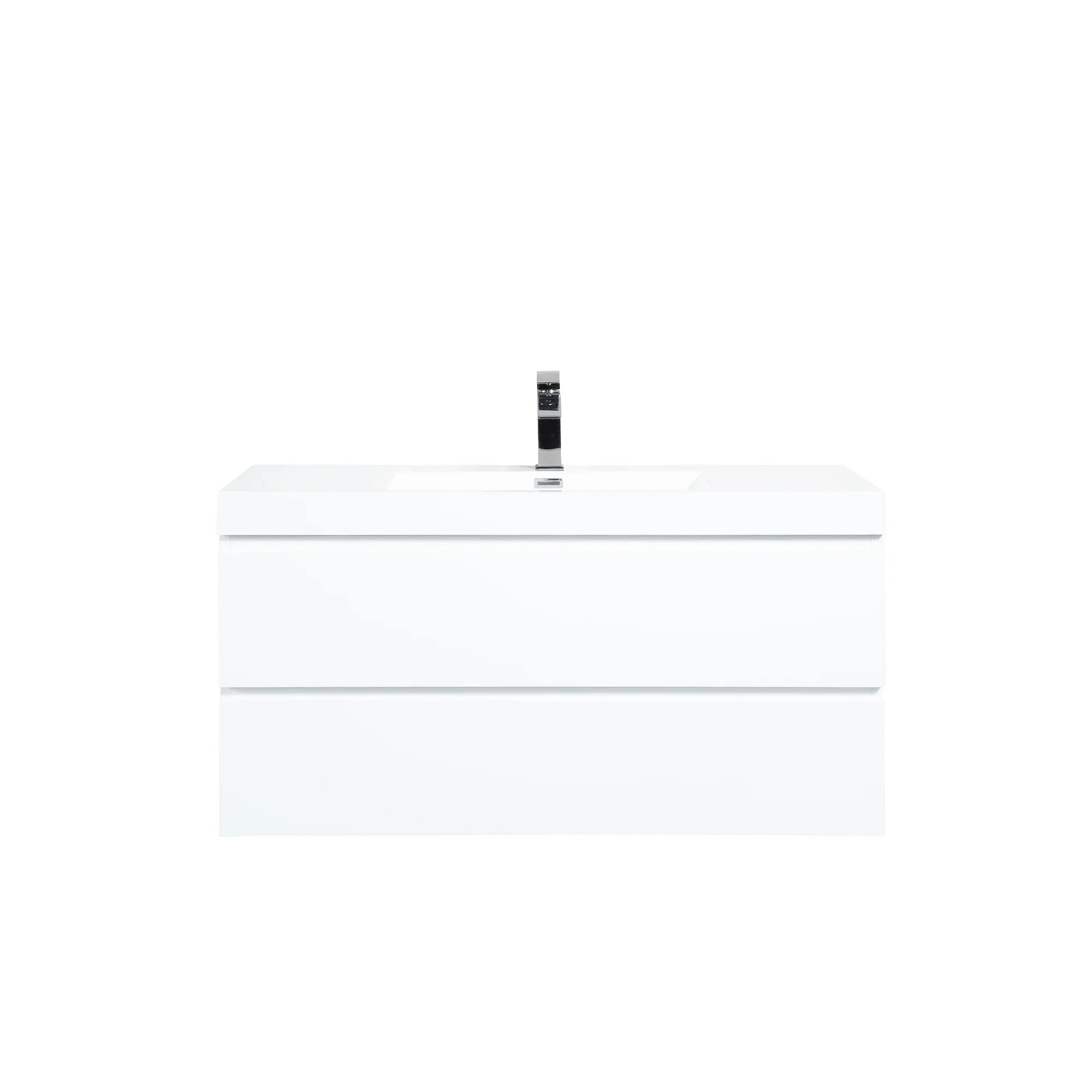 42" Glossy White Wall Mount Bathroom Vanity with White Polymarble Countertop