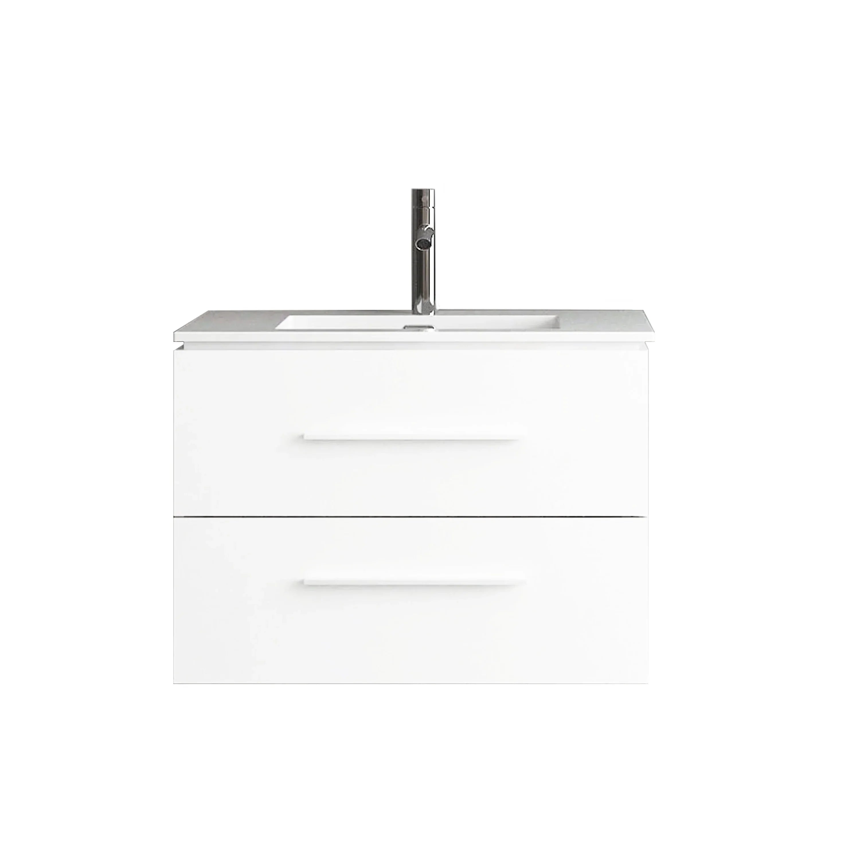24" Matte White Wall Mount Bathroom Vanity with White Ceramic Countertop