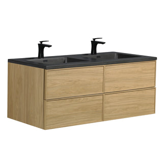 Meuble-Lavabo Mural 60po Noyer Couchant avec Comptoir de Quartz d'ingénierie Noir