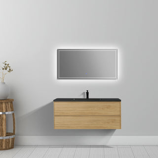 Meuble-Lavabo Mural 48po Noyer Couchant avec Comptoir de Quartz d'ingénierie Noir