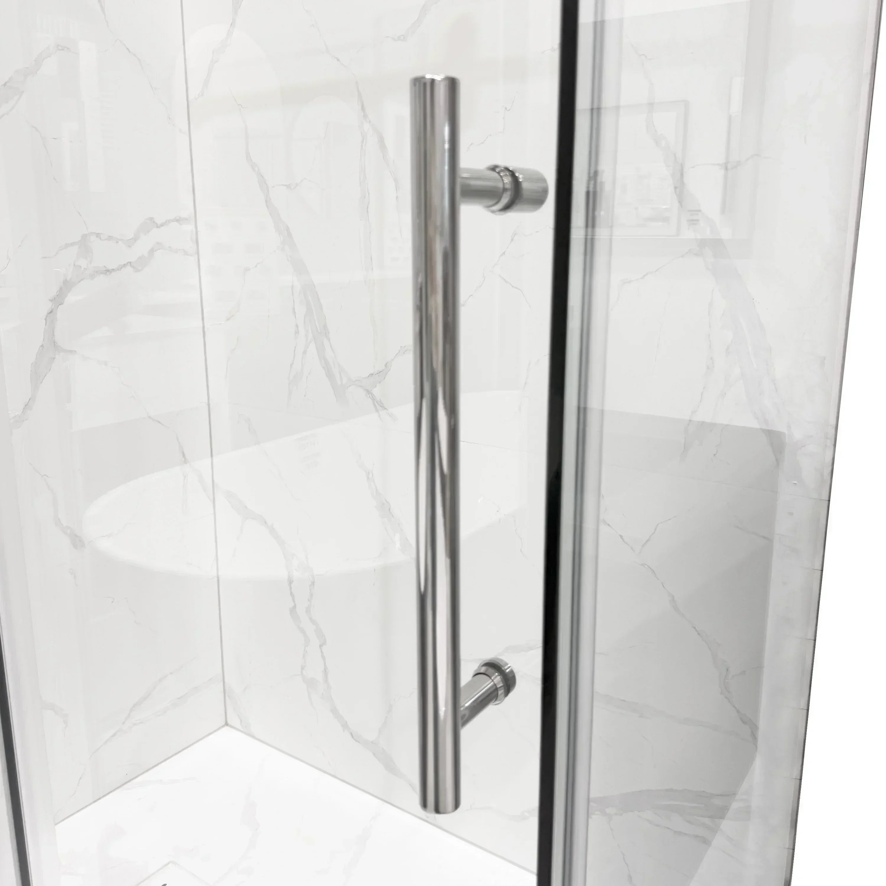 60" x 32" x 75" Chrome Round Hardware Sliding Shower Door Set - 2 Wall Corner Setup