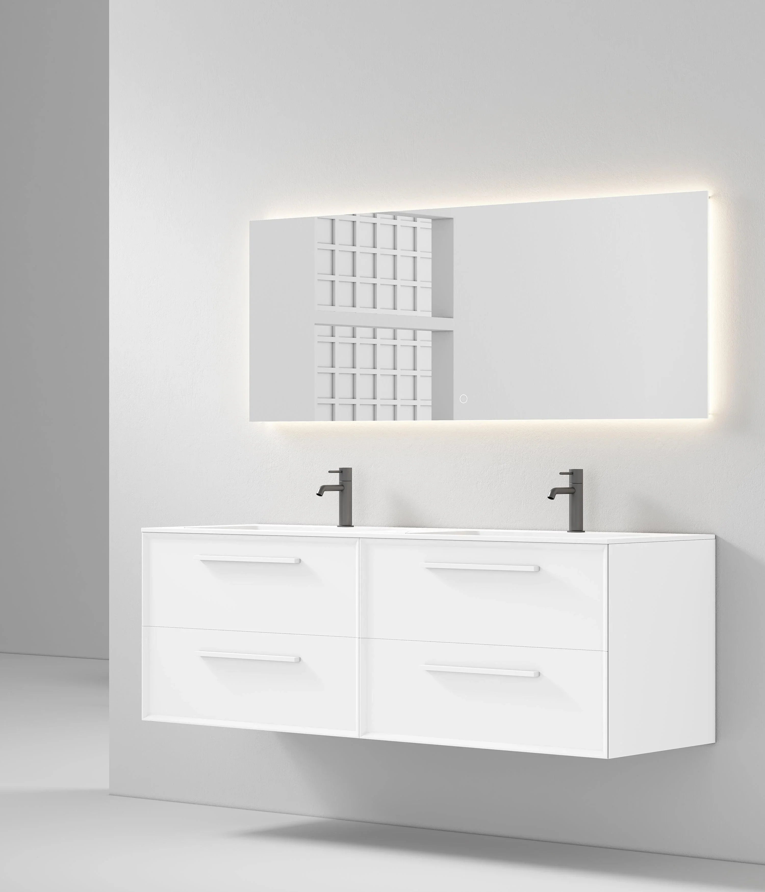 60" White Vanity w/Matte White Solid Surface countertop Double sink Snow White Collection - Combo - Golden Elite Deco