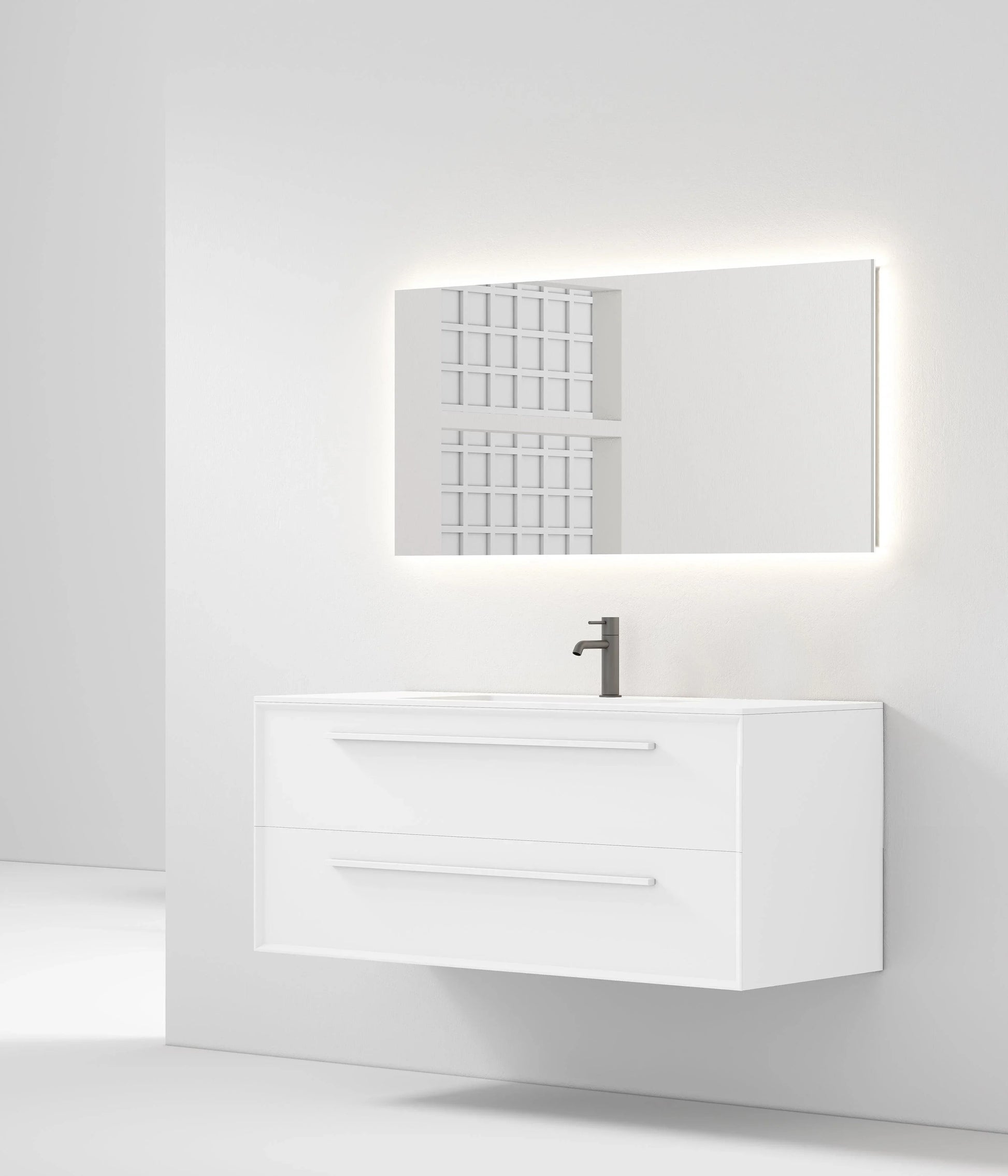 48" White Vanity w/Matte White Solid Surface countertop Snow White Collection - Combo - Golden Elite Deco