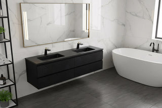 Meuble-Lavabo Double Mural 72po Noir avec Comptoir de Quartz d'ingénierie Noir