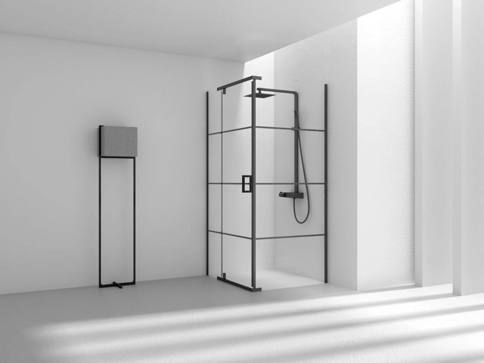 42" x 34" Pivot Shower Set - Matte Black Linear Design - 2 Wall Setup Without Base - Golden Elite Deco
