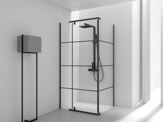 42" x 34" Pivot Shower Set - Matte Black Linear Design - 2 Wall Setup Without Base - Golden Elite Deco