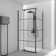 42" x 34" Pivot Shower Set - Matte Black Linear Design - 2 Wall Setup Without Base - Golden Elite Deco