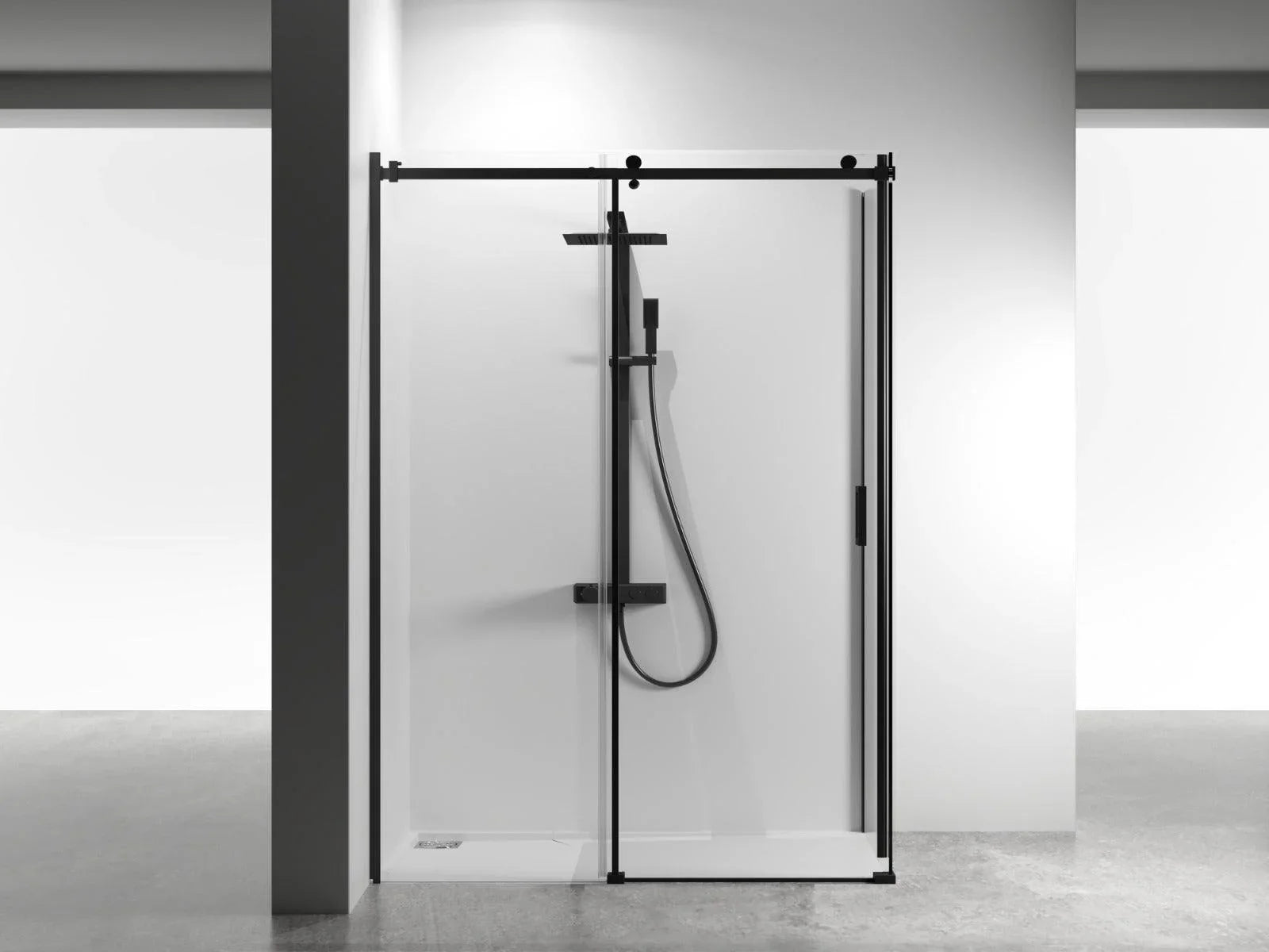 60"W x 36"D x 79"H x 8mm Reversible Sliding Shower Door Square Design Hardware in Black with 36" Side Panel - Golden Elite Deco