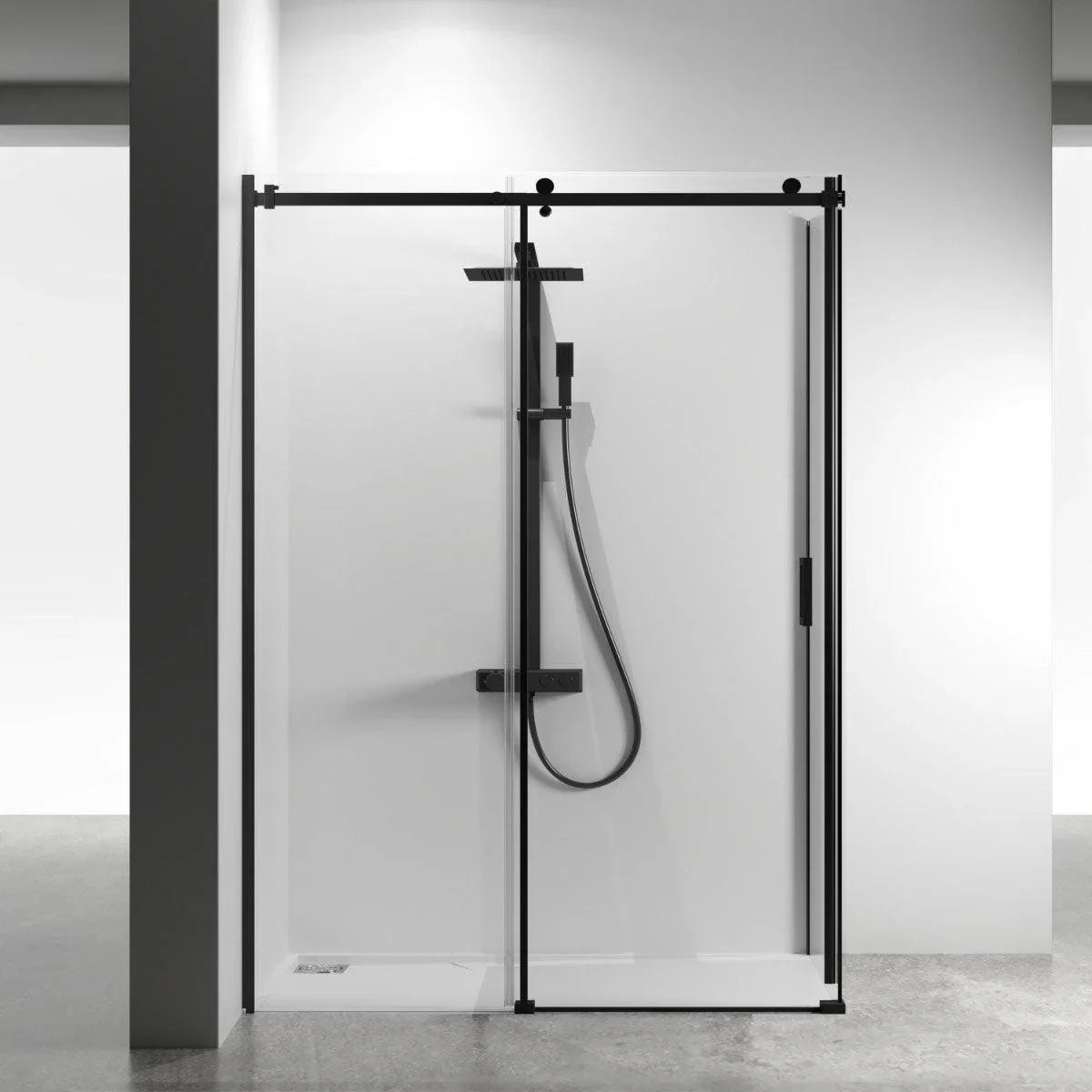 60"W x 36"D x 79"H x 8mm Reversible Sliding Shower Door Square Design Hardware in Black with 36" Side Panel - Golden Elite Deco