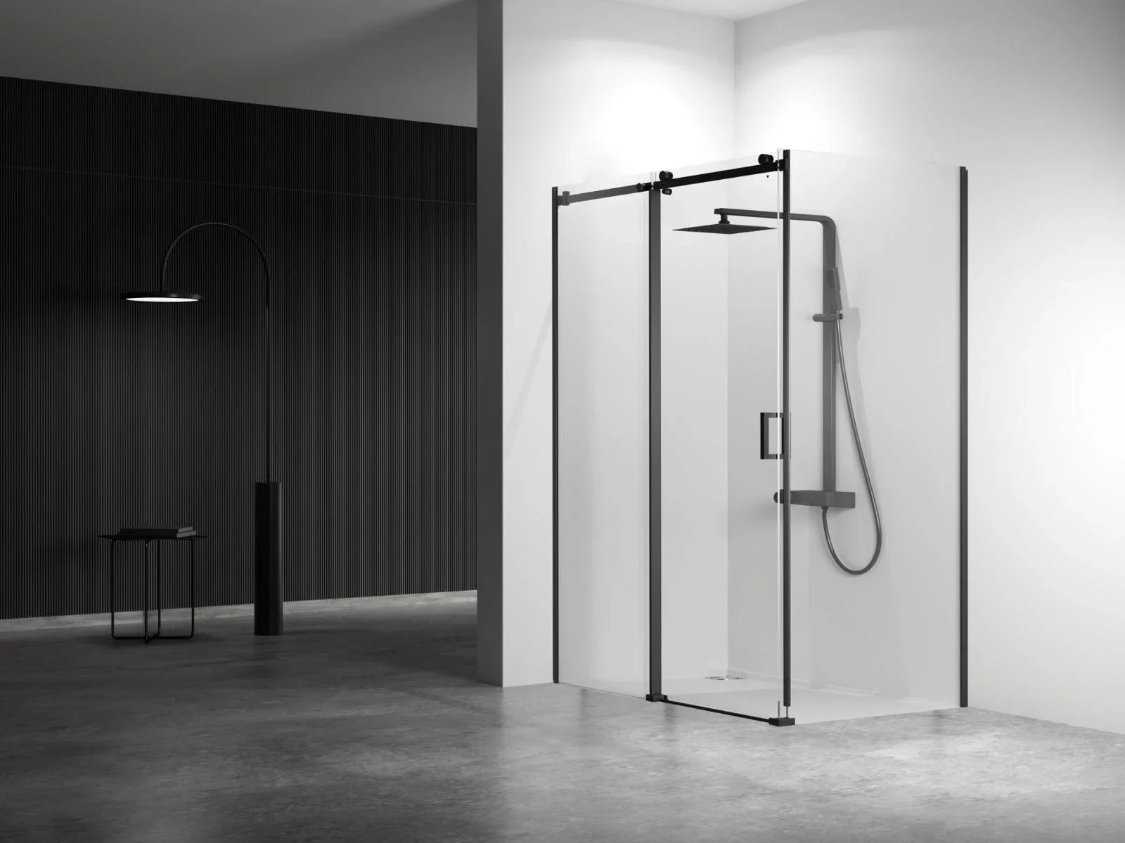 60"W x 36"D x 79"H x 8mm Reversible Sliding Shower Door Square Design Hardware in Black with 36" Side Panel - Golden Elite Deco
