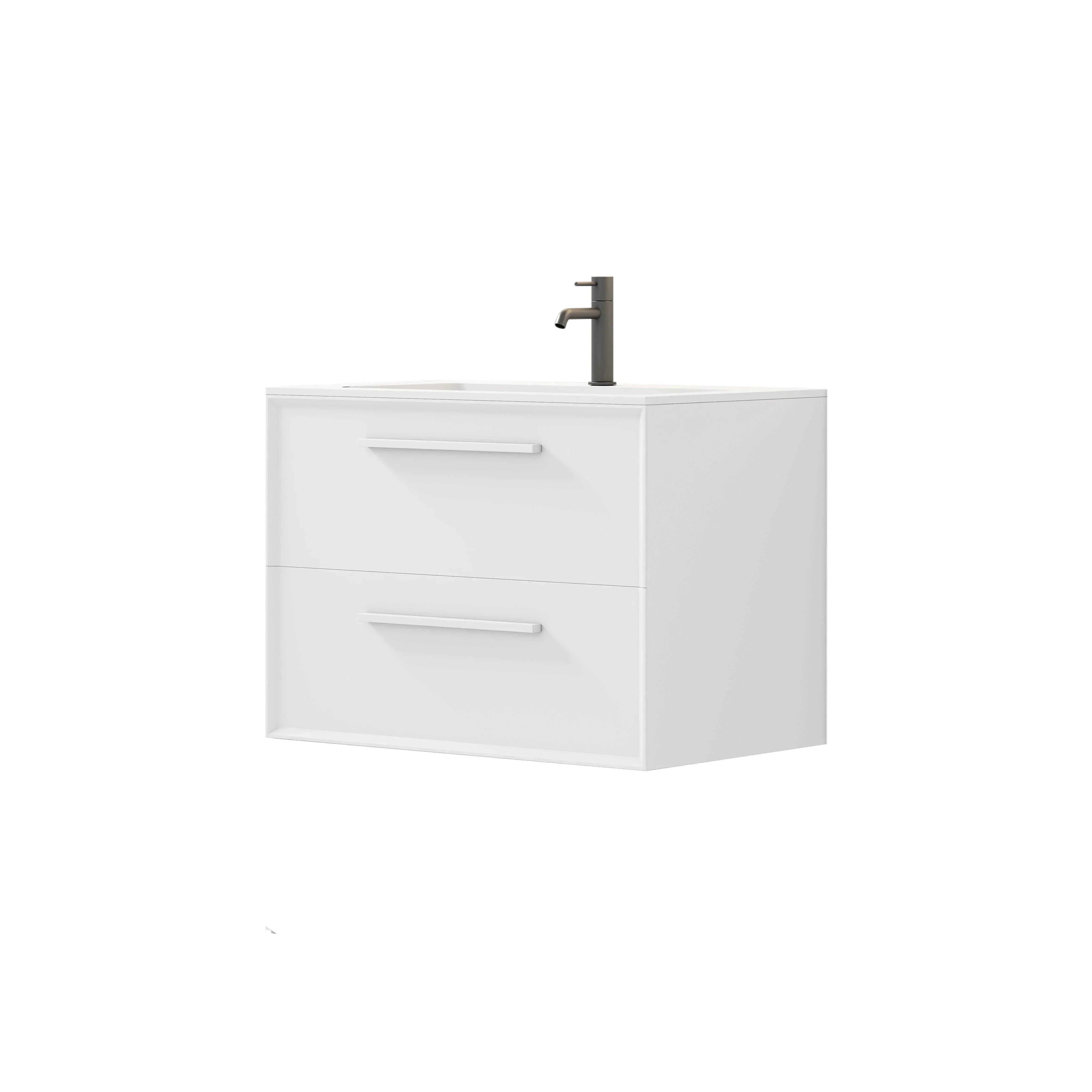 30" White Vanity w/Matte White Solid Surface countertop Snow White Collection - Combo - Golden Elite Deco