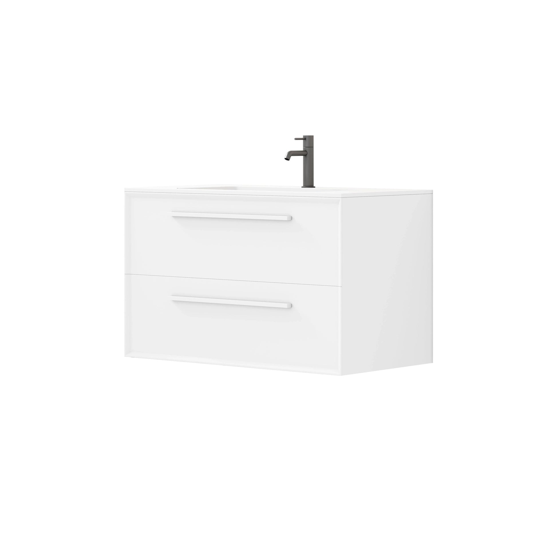 36" White Vanity w/Matte White Solid Surface countertop Snow White Collection - Combo - Golden Elite Deco