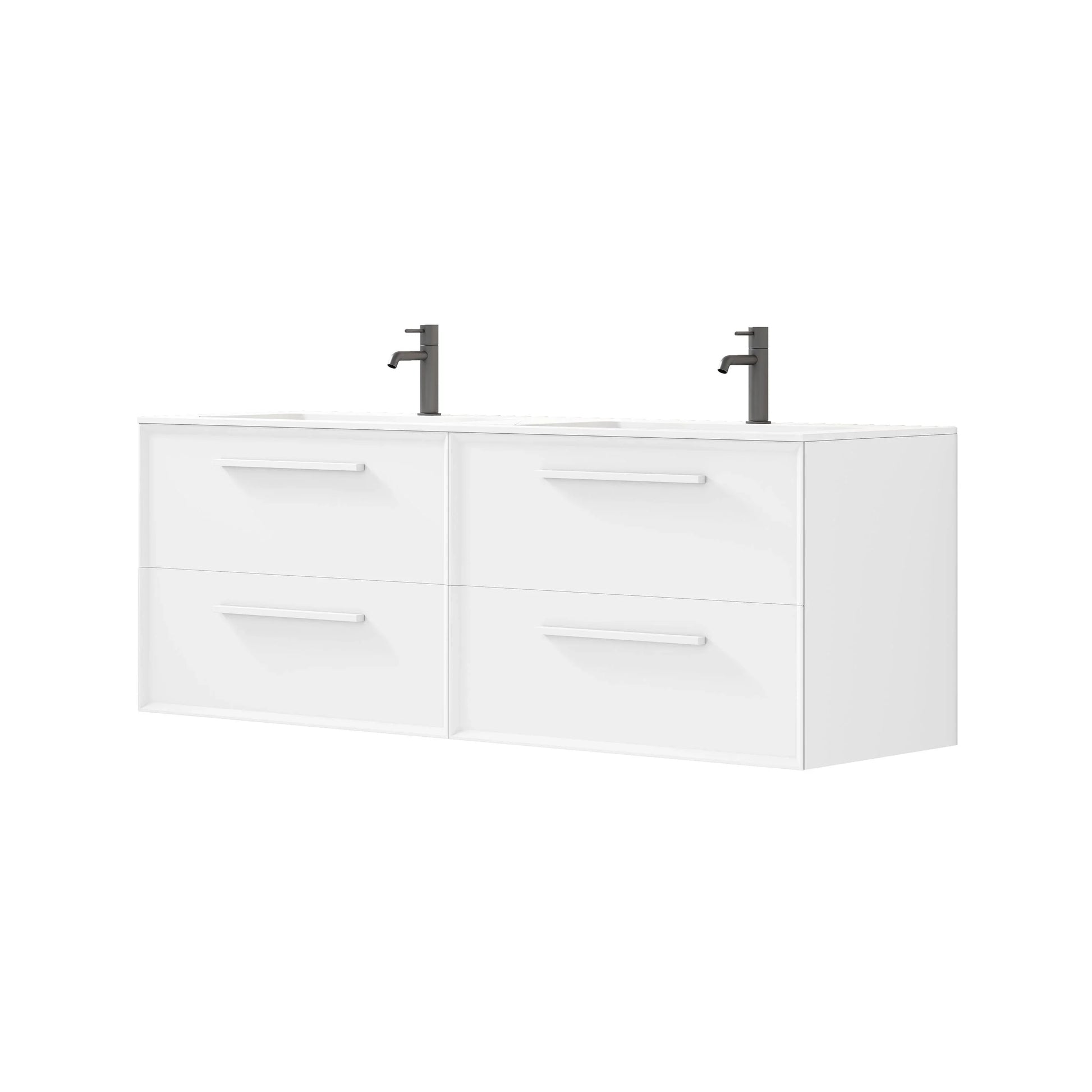 60" White Vanity w/Matte White Solid Surface countertop Double sink Snow White Collection - Combo - Golden Elite Deco