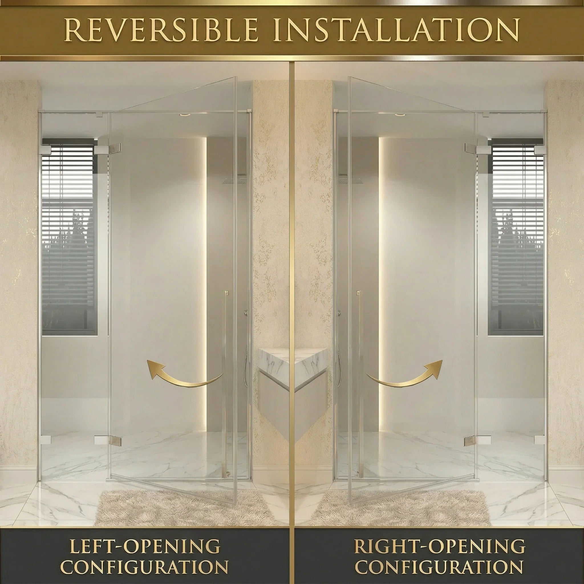 Porte de douche pivotante chromée réversible 48po x 79po avec verre trempé 8mm