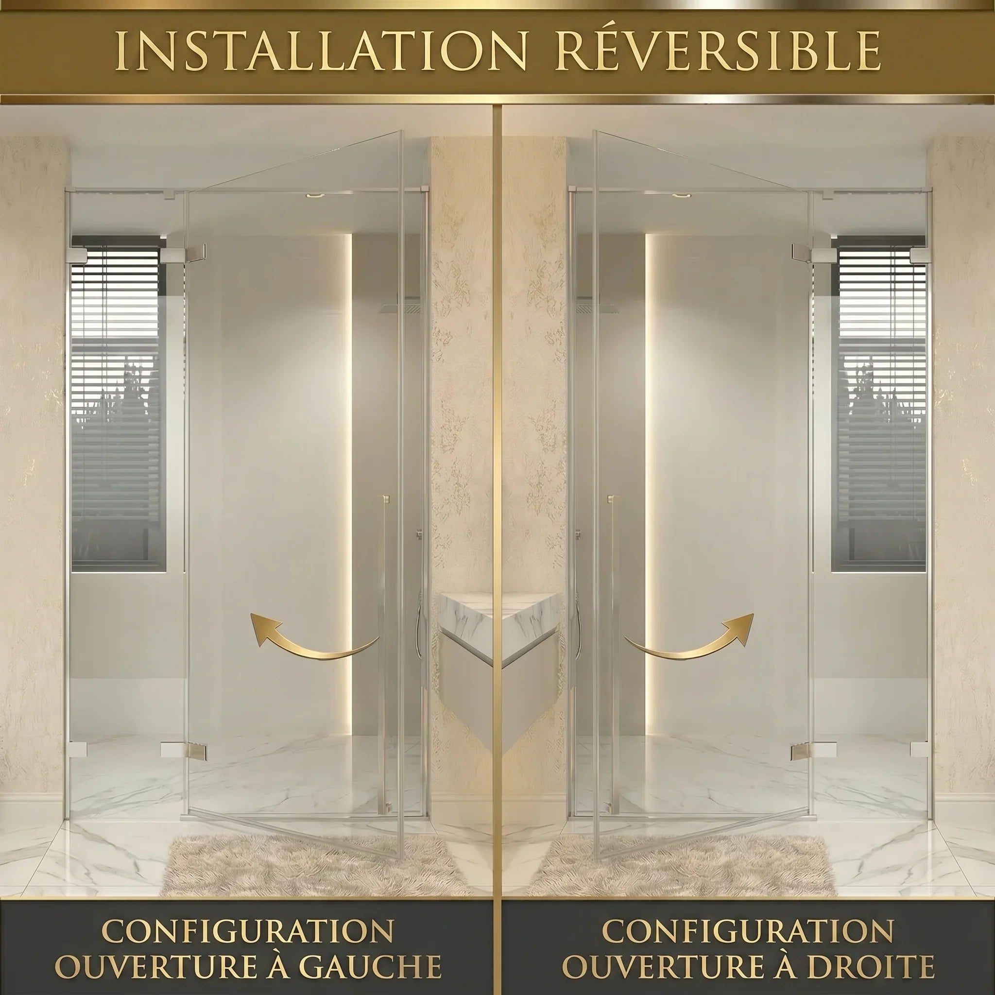 Porte de douche pivotante chromée réversible 48po x 79po avec verre trempé 8mm