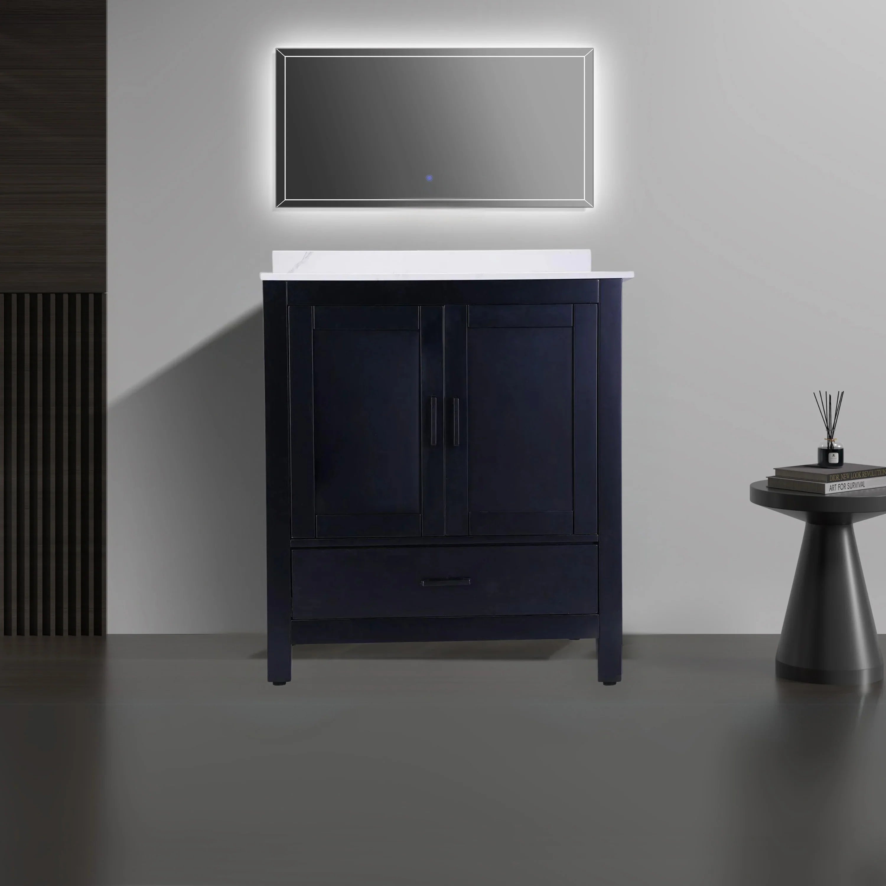 Meuble-lavabo autoportant noir 30" avec Comptoir en marbre Calcutta reconstitué