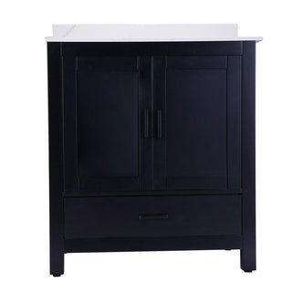 30" Black Freestanding Single Sink Bathroom Vanity with Calcutta Marble Countertop - Golden Elite Deco