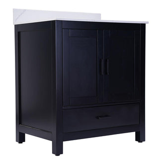 30" Black Freestanding Single Sink Bathroom Vanity with Calcutta Marble Countertop - Golden Elite Deco